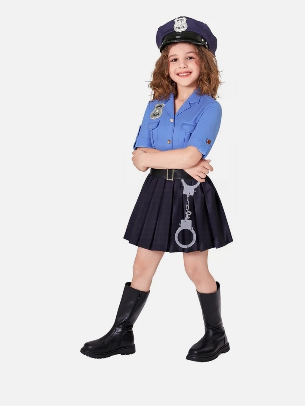 Girls Police Officer Costume Kids Cop Uniform 